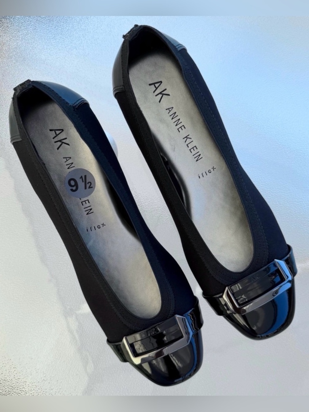 Anne Klein Ursula Black Mixed Material Buckle Ballet Flats Loafer Shoes 9.5